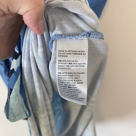 Chicos Dress Womens 3 16/18 Blue Aqua Paisley Ikat Print Stretch Short Sleeve - Picture 9 of 10